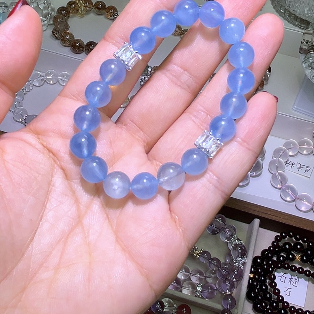 水晶手串合金海蓝宝
