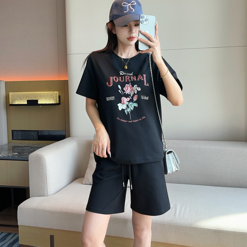 套装 韩版时尚减龄印花套装慵懒风通勤风时尚短袖百搭套装 X2561
