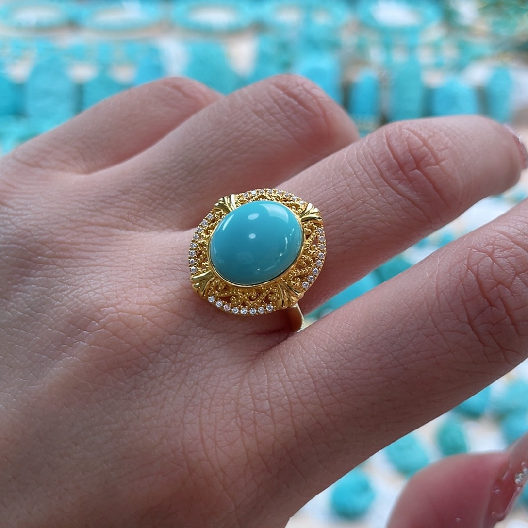 绿松石珠宝奇石18K金镶嵌