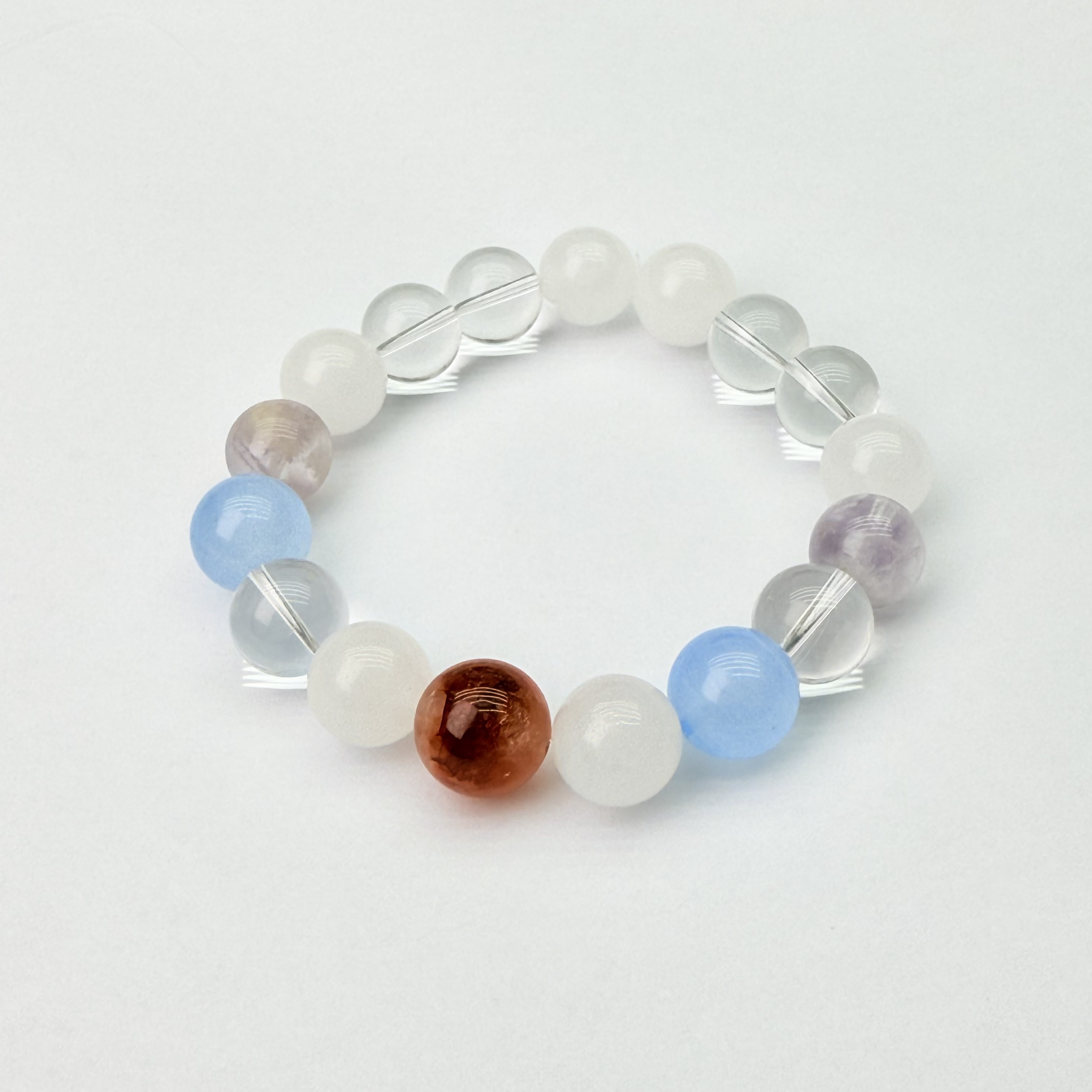 【夕阳】多宝白飘花薰衣草玻利维亚紫红胶花白水晶手串