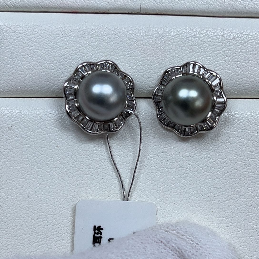 海水珍珠耳饰银S925镶嵌8-9mm