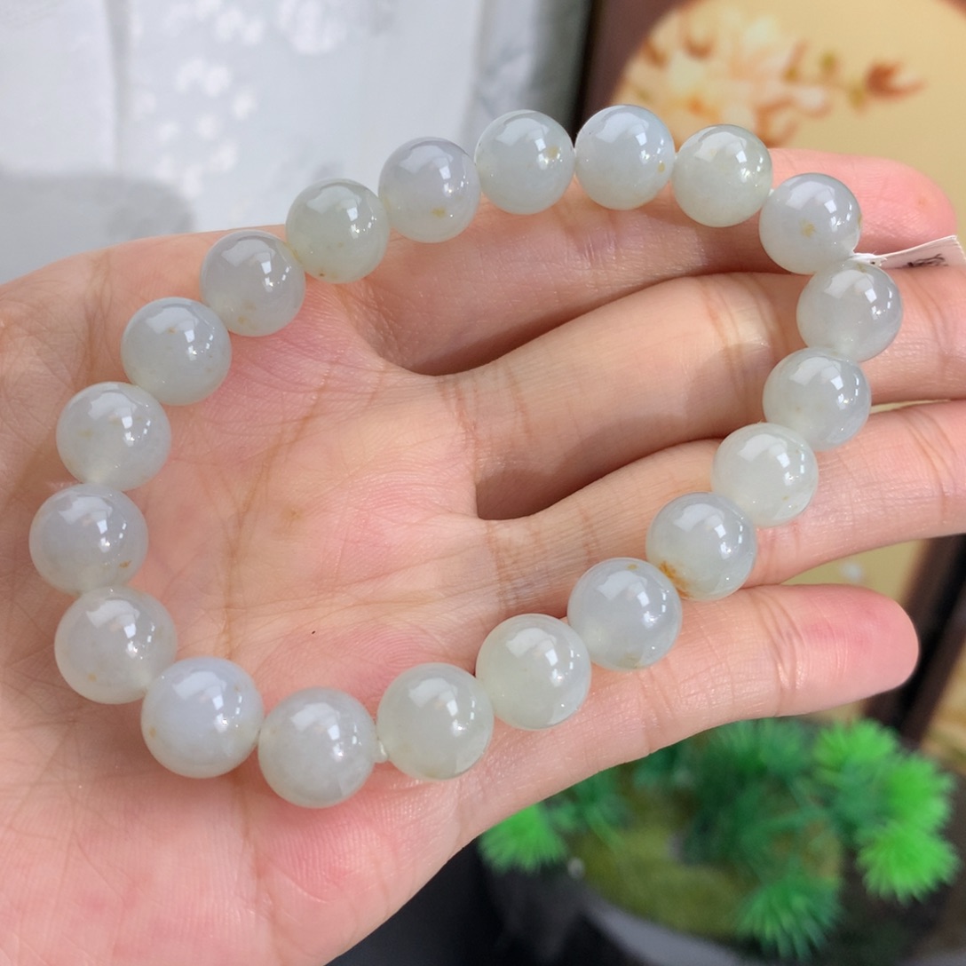 翡翠未镶嵌手串卡9胶润淡淡黄翡洒金手串