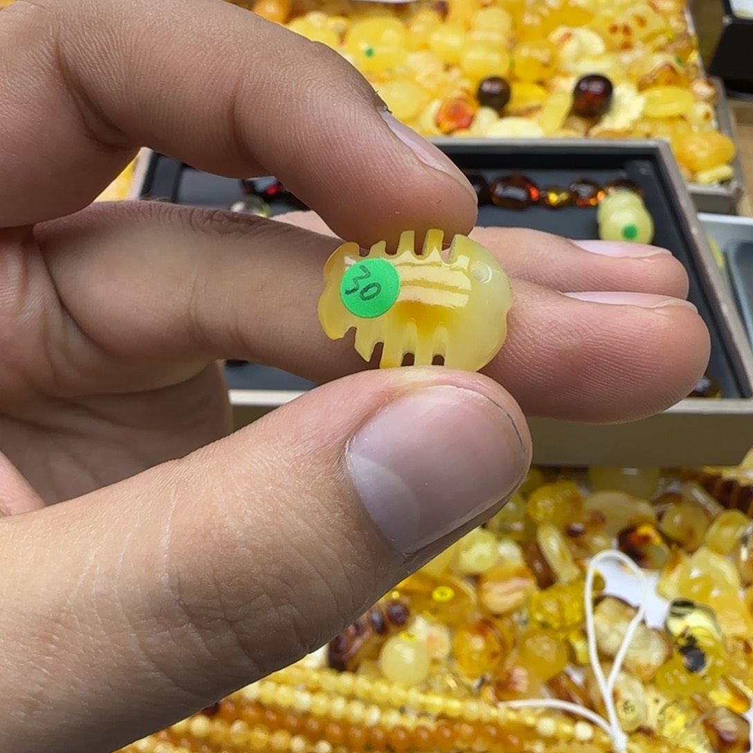 狂***ᵛ琥珀未镶嵌裸石蜜蜡鱼骨头1.51g