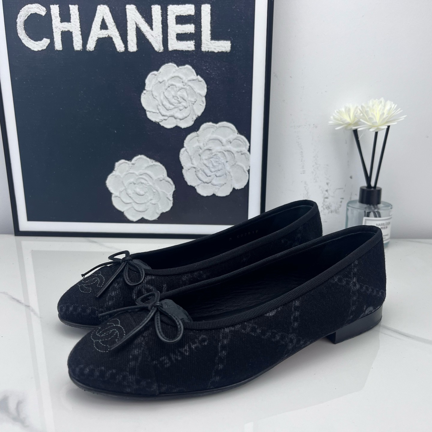 99新 Chanel/香奈儿 蝴蝶结绑带山茶花芭蕾舞鞋 36.5码/jm02201