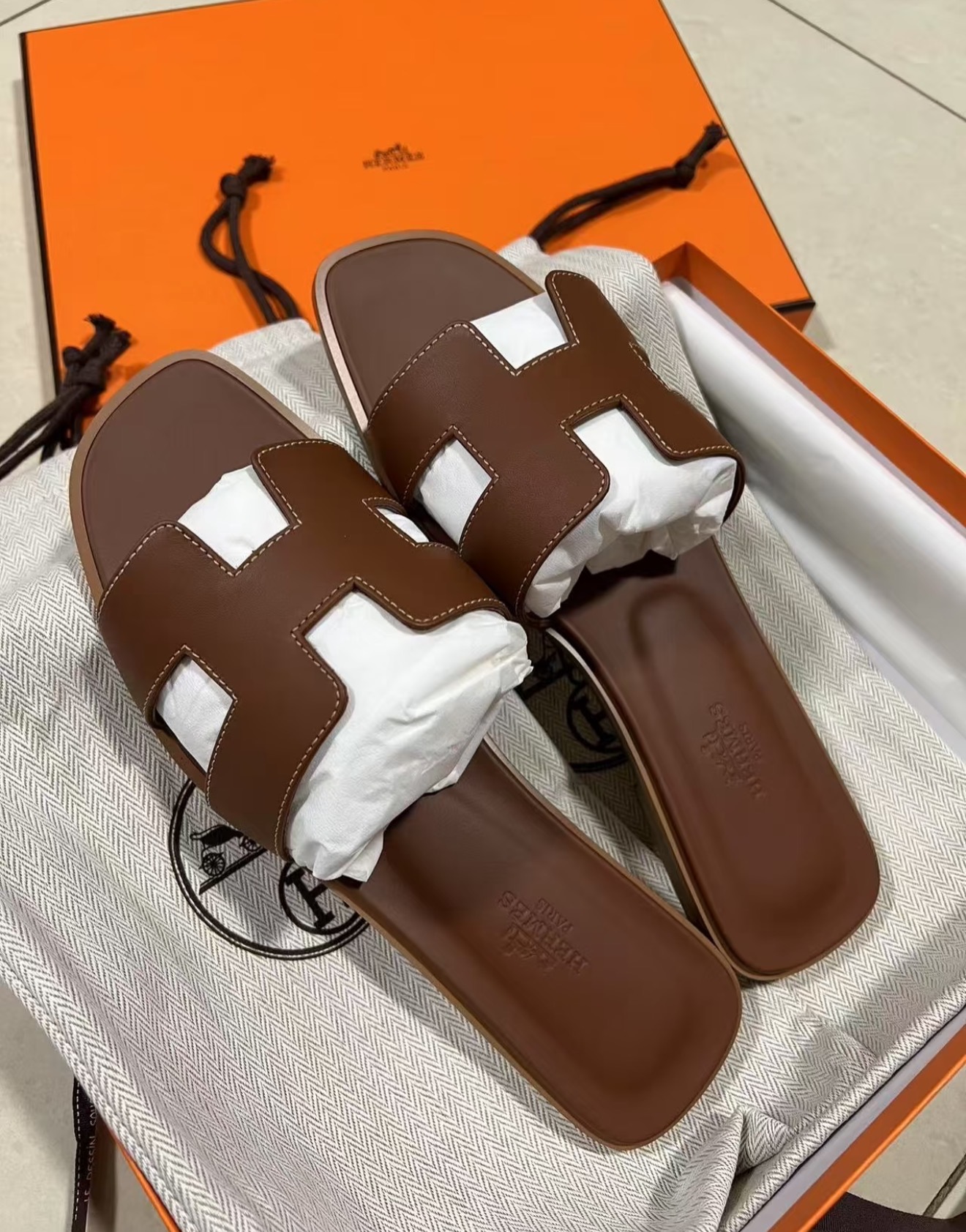 未使用 Hermes/爱马仕 金棕H拖36.5码