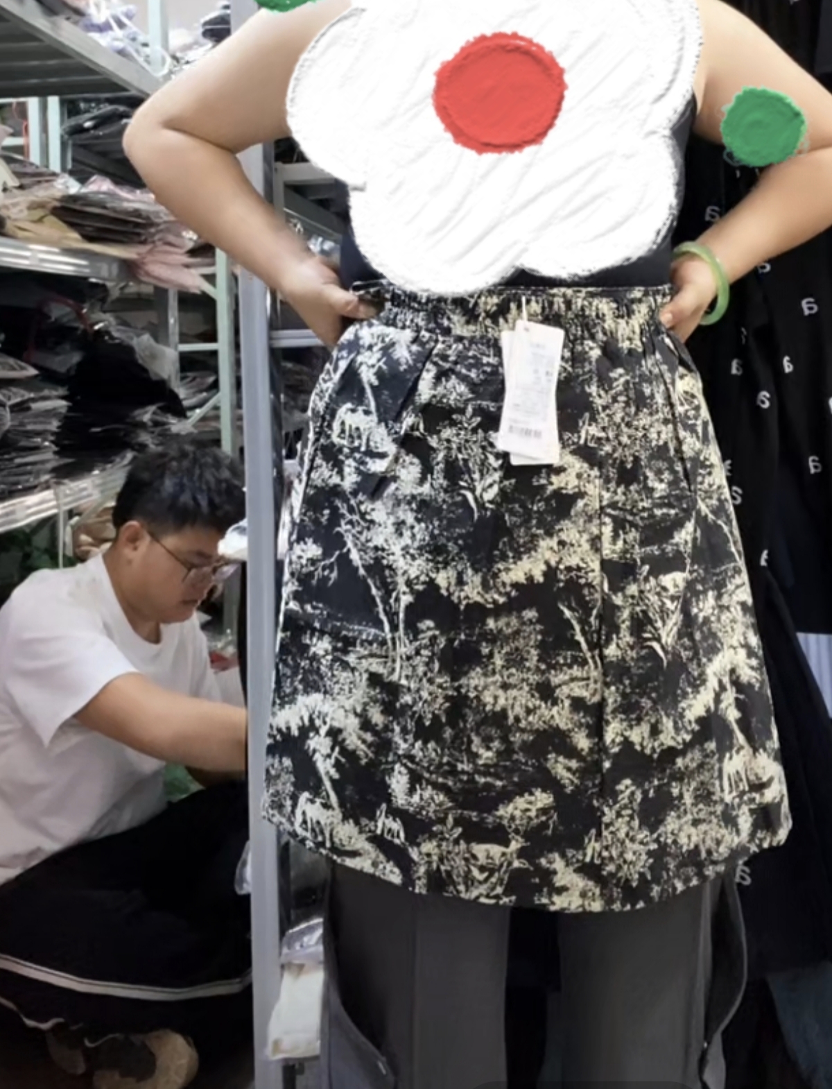 20171（009）复古高腰显瘦不规则扎染印花半身裙女夏季短裙