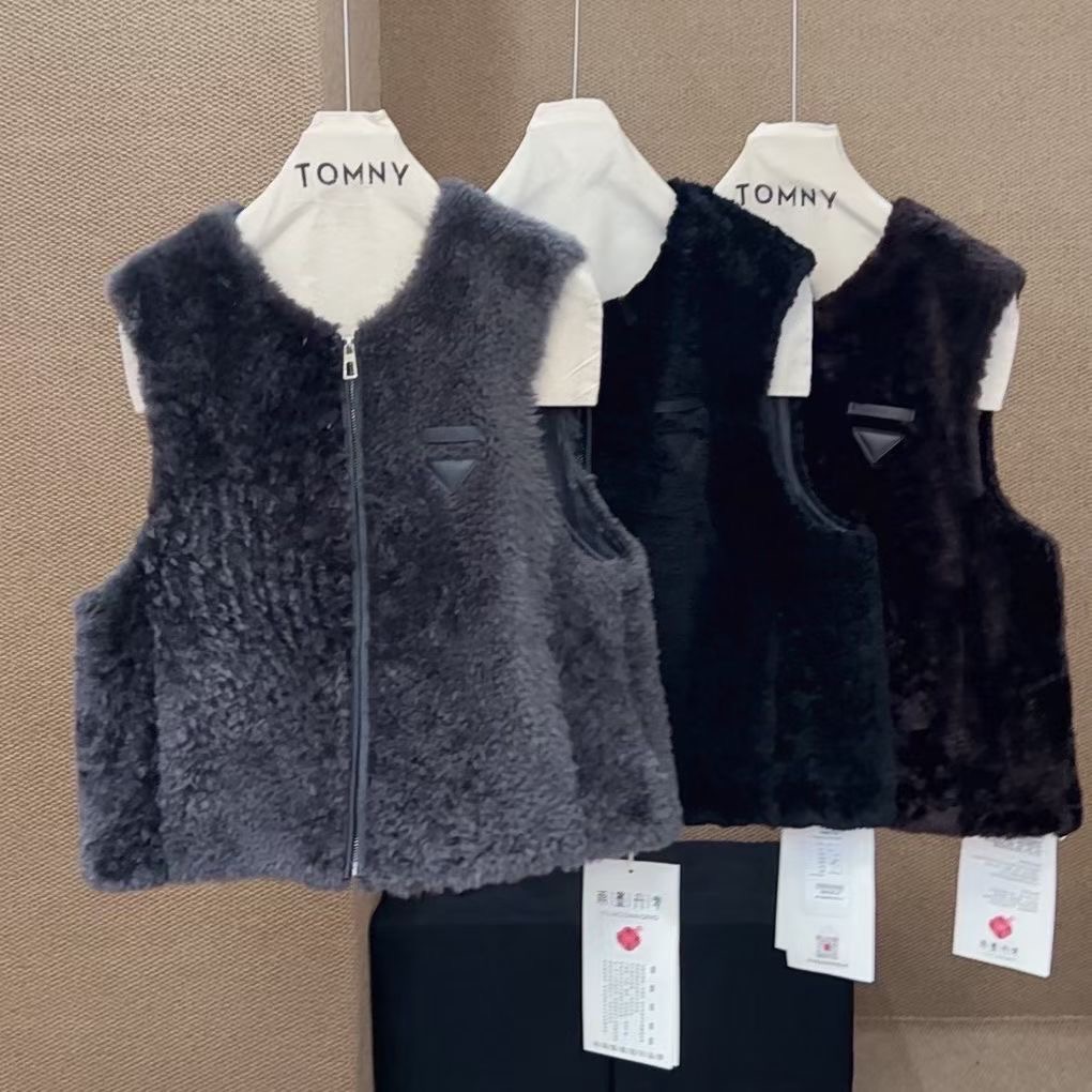 高端洋气 羊毛皮毛一体马甲女新款圆领马甲