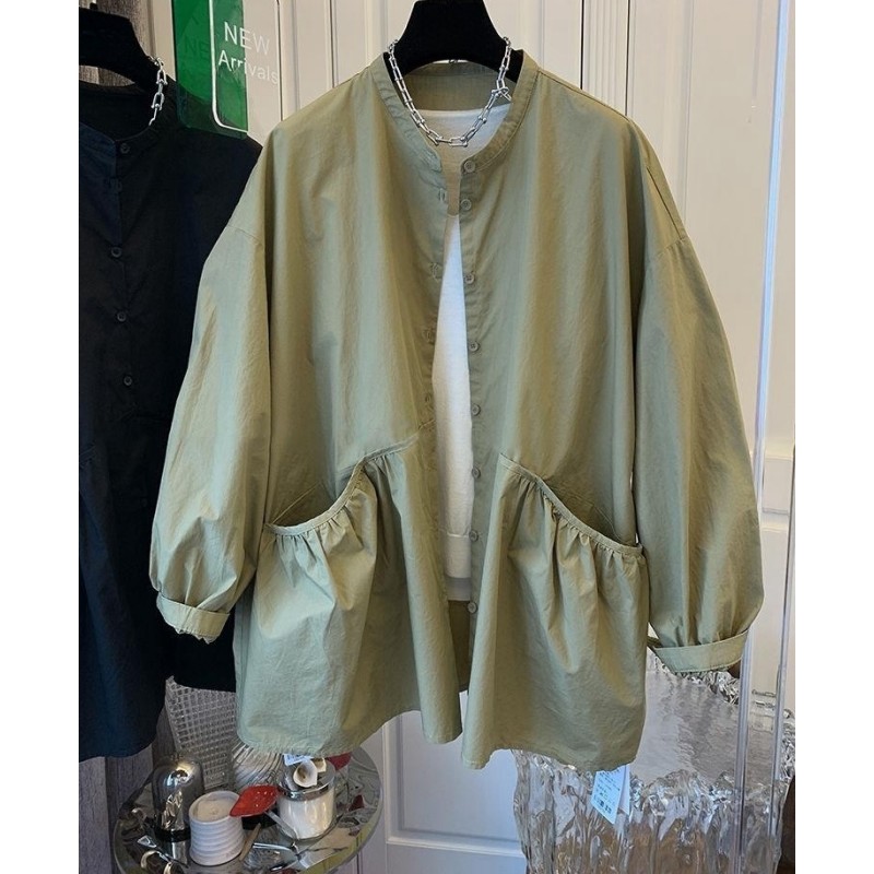 P790长袖衬衫外套女早春季新款设计感小众洋气宽松风衣开衫上衣女