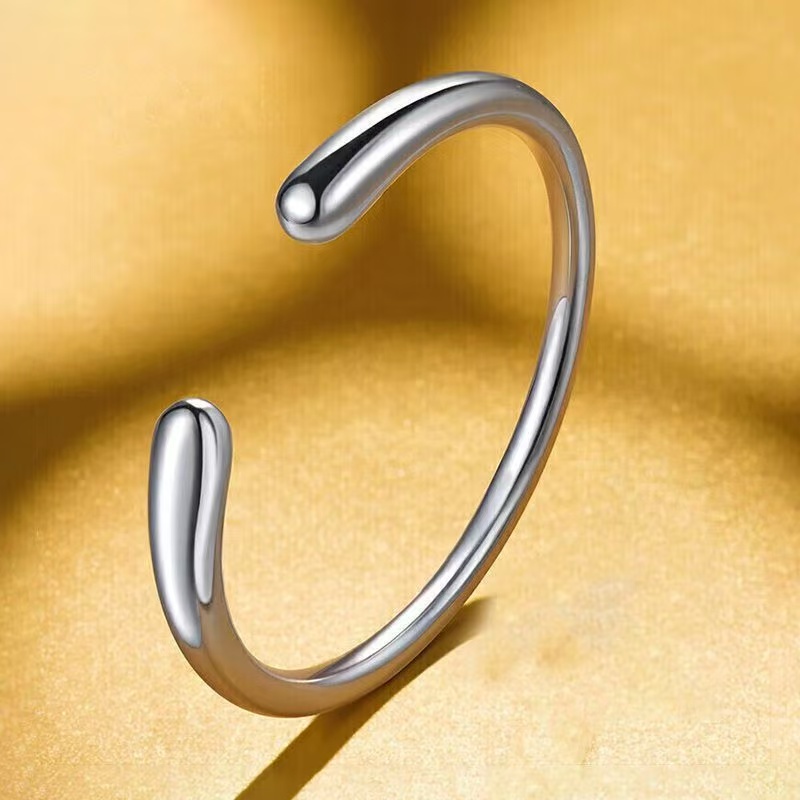 足银手镯 999.9水滴之泪手镯简约时尚百搭开口实心光面银手镯