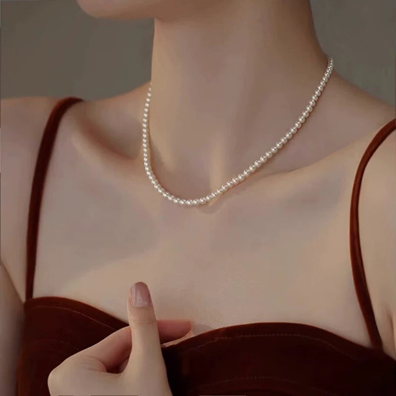 非金属仿珍珠项链 珍珠甜美法式潮项链女锁骨链细款高级轻奢