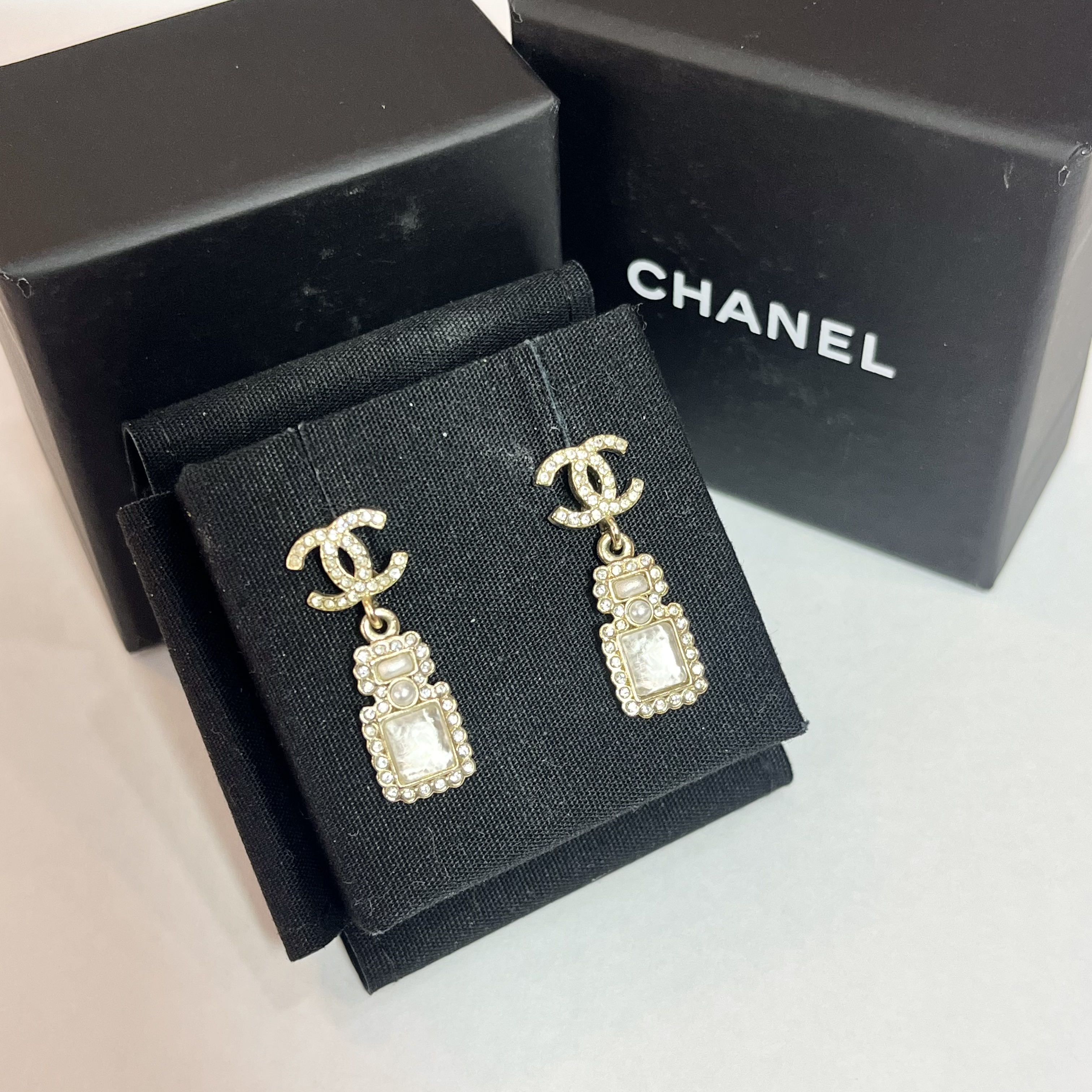 95新 Chanel/香奈儿 【辛河奢品】香奈儿   双C耳坠带钻 耳钉