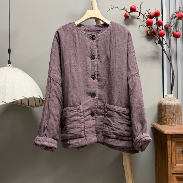 5355植物染色复古砂洗亚麻棉衣外套（ 衣长63胸围168）