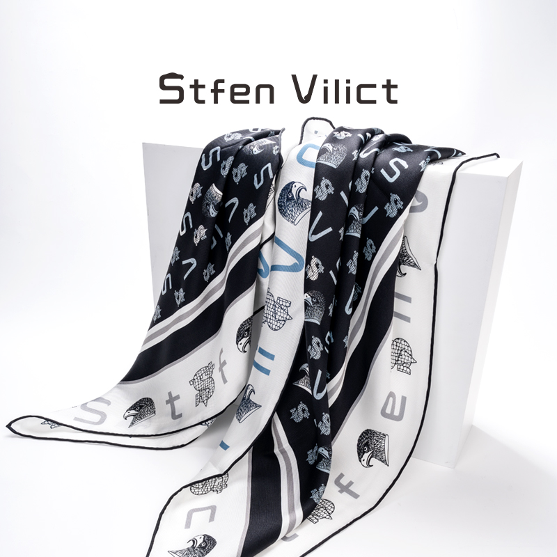 威廉史蒂芬桑蚕丝方巾丝巾披肩轻奢双面戴高定印花百搭WJ008