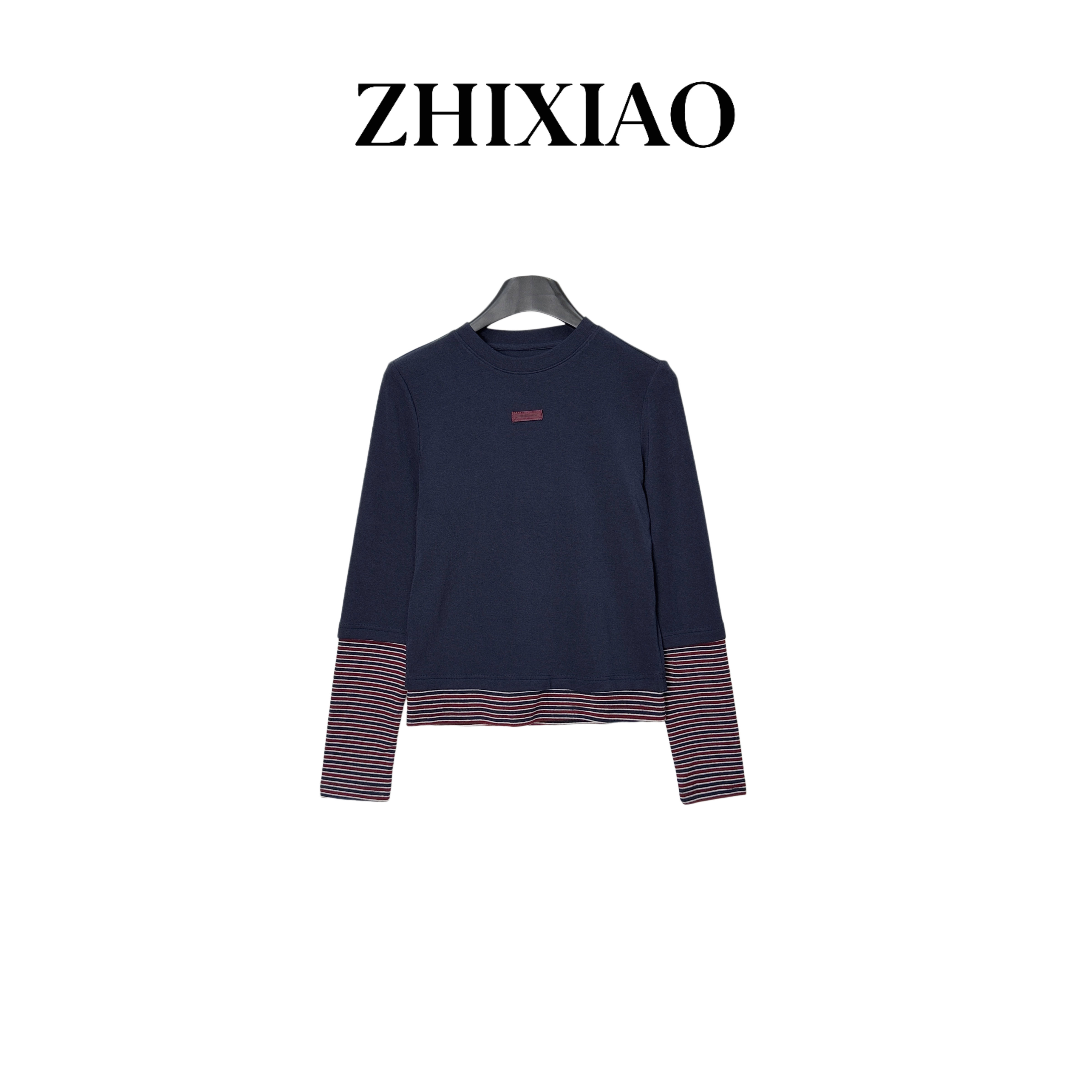 【ZHIXIAO】秋冬新款：袖口拼接条纹上衣92887