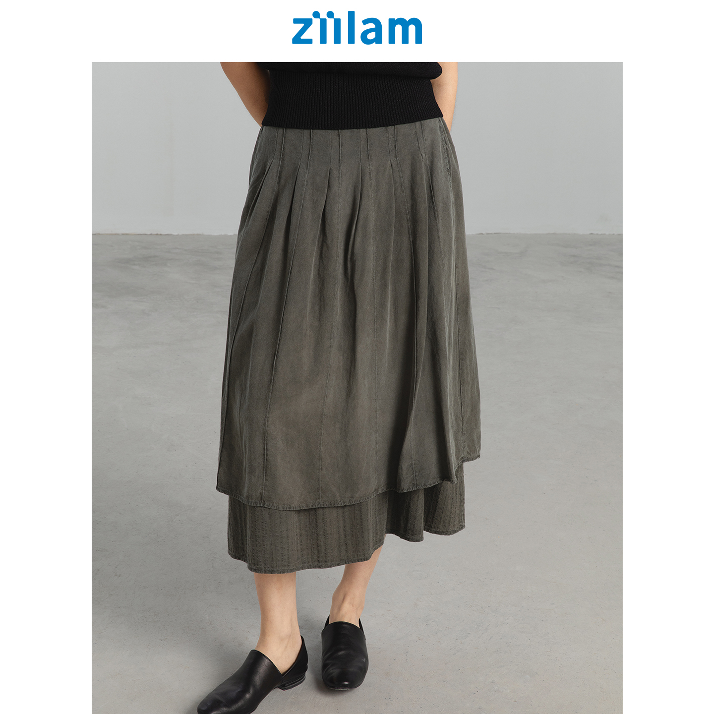 ziilam枝蓝 植物染双层半裙25秋日系宽松廓形短款慵懒女