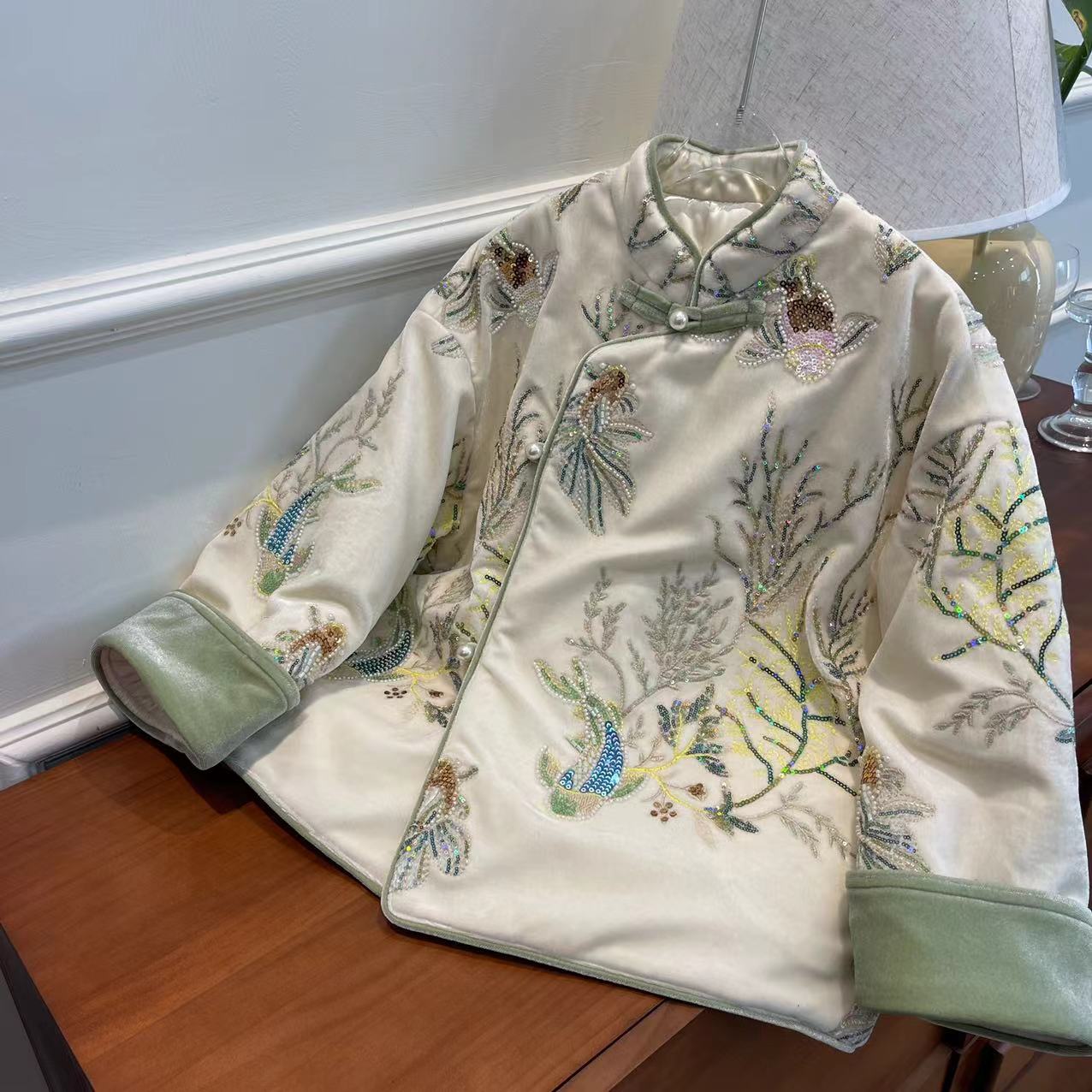 【喜儿定制】冬季新款新中式设计师时尚小金鱼中国风棉服汉服外套