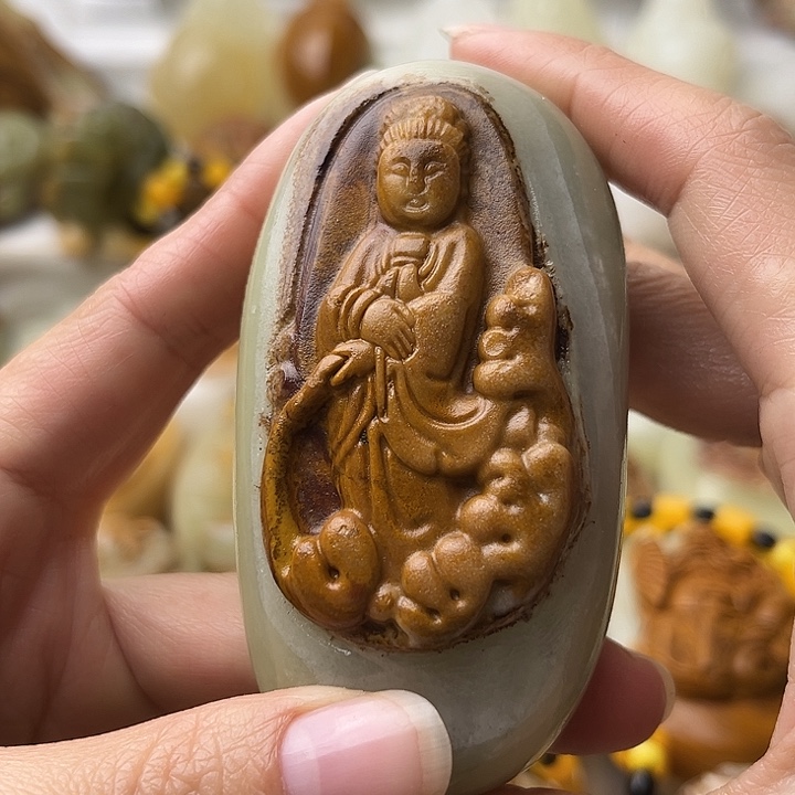 石材古青石不退换观音微瑕