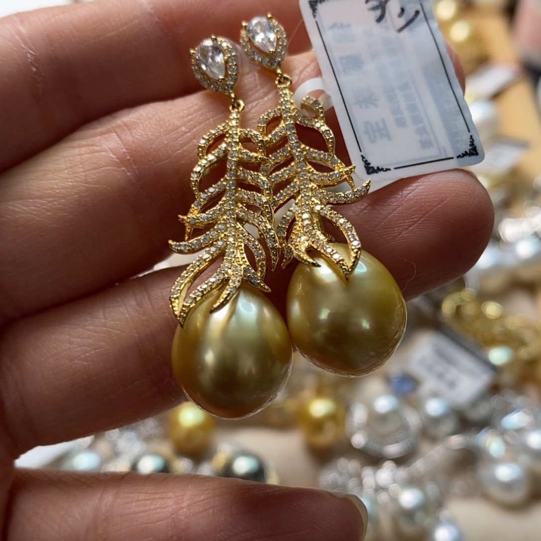 海水珍珠耳饰银S925镶嵌