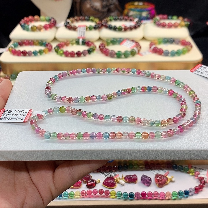 西瓜碧玺手链未镶嵌西瓜手串4.5mm