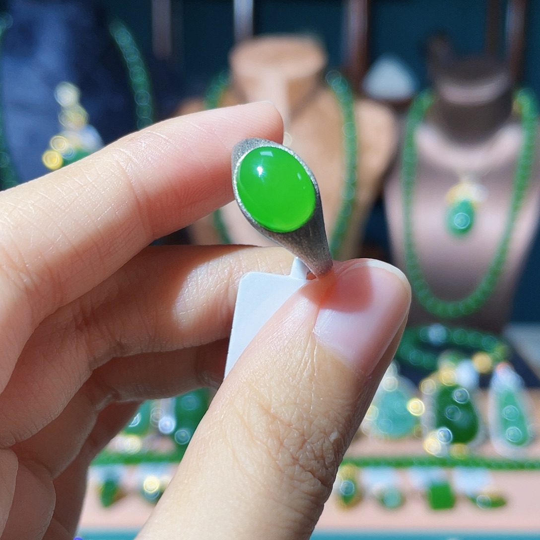 和田玉（碧玉）银S925镶嵌戒指