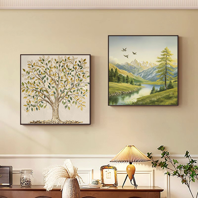 简约现代餐厅装饰画轻奢餐桌挂画法式日照金山客厅装饰画卧室壁画