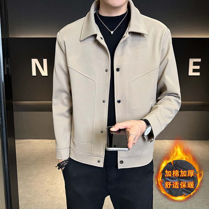 （九月）2025男士秋冬季加厚时尚保暖简约纯色抗皱免打理夹克外套