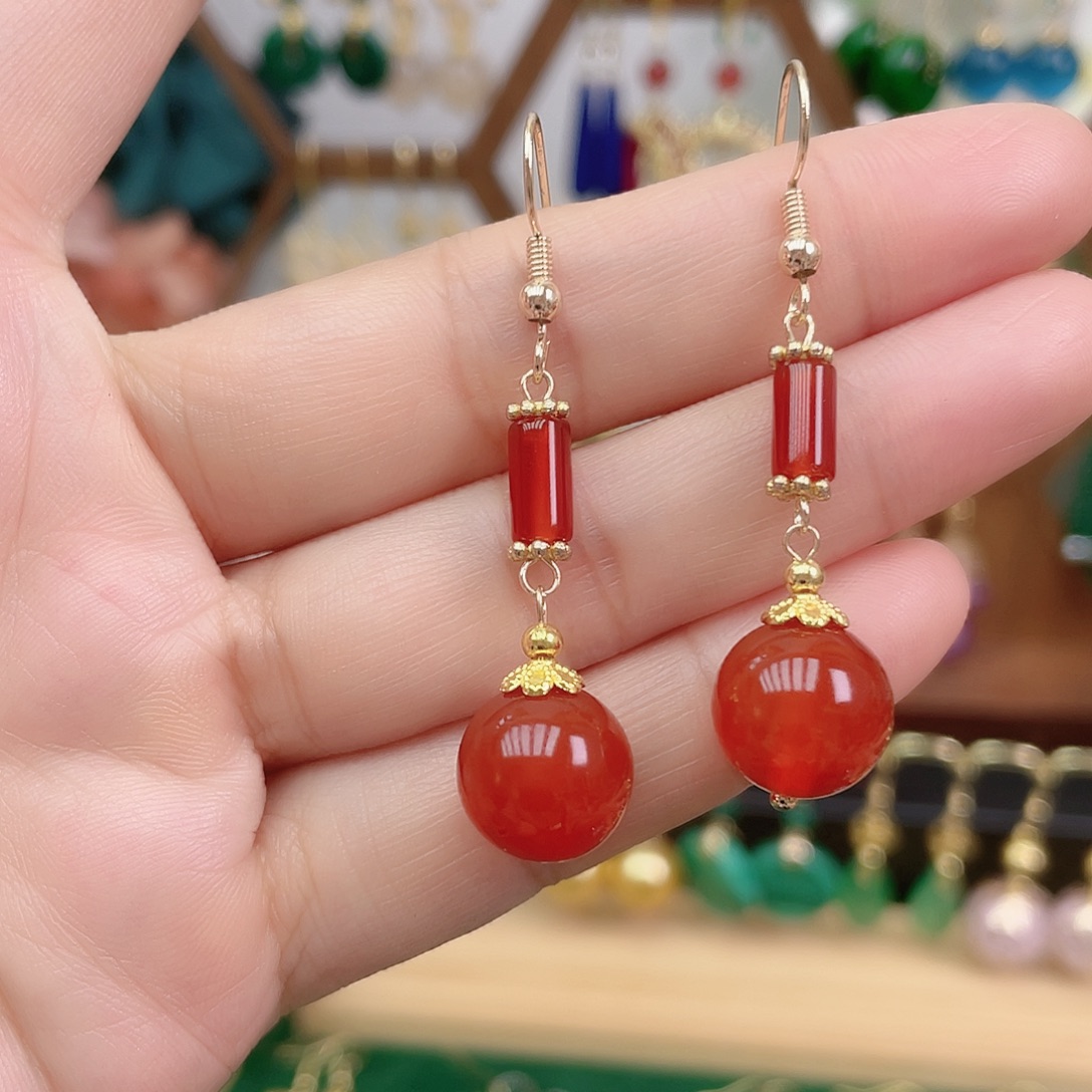 玛瑙/玉髓合金耳饰