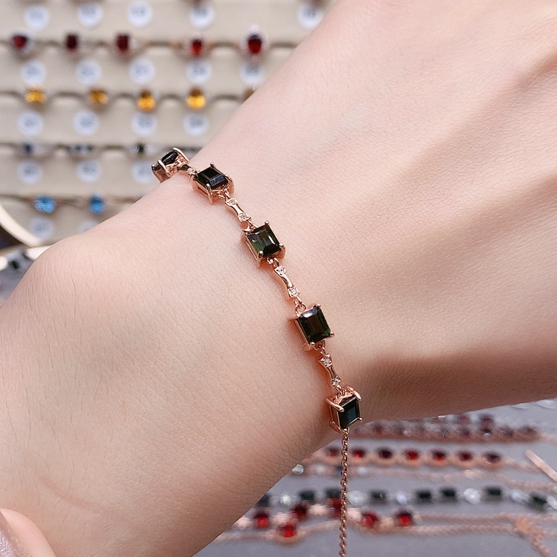 碧玺手链银S925镶嵌手链