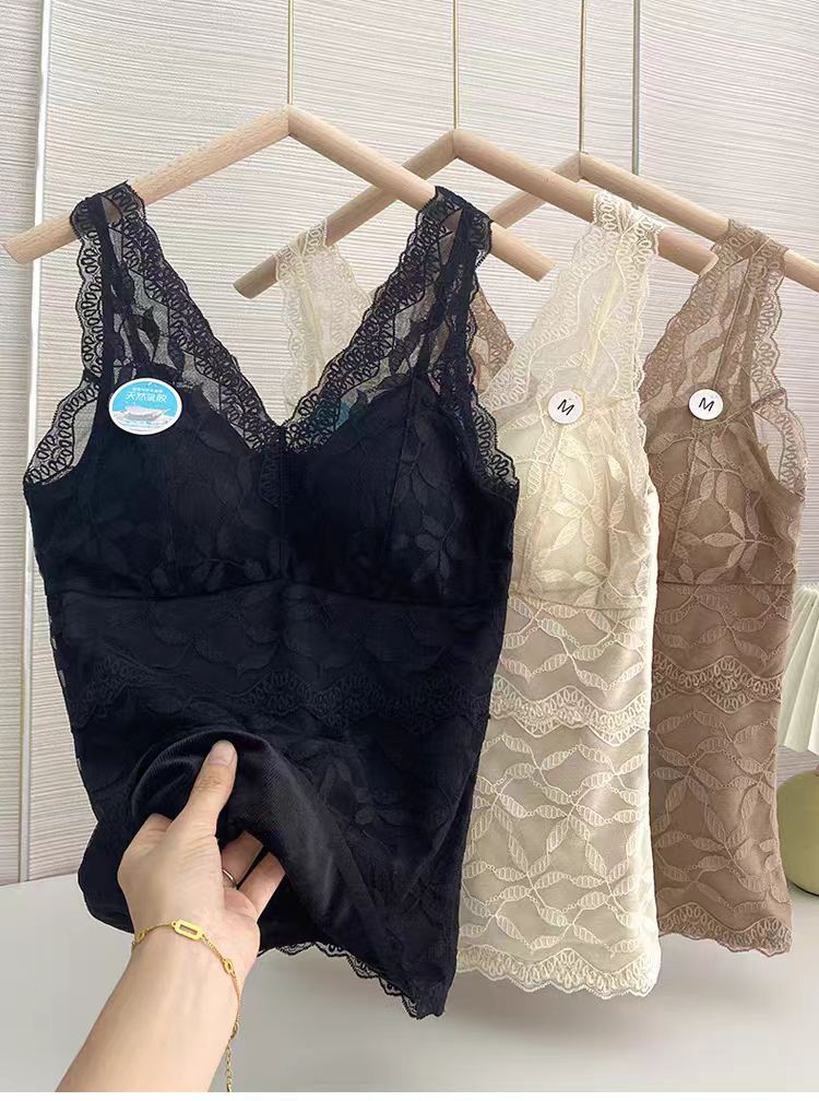 6168款蕾丝加绒背心加厚保暖背心