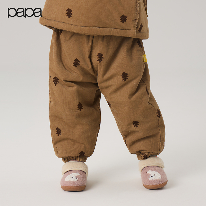 papa爬爬灯芯绒印花裤子休闲裤加厚小童宝宝保暖秋冬外穿