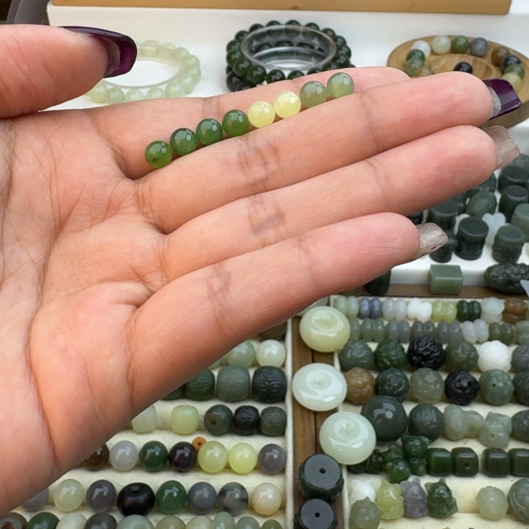 橙***颜和田玉未镶嵌珠宝半成品和田玉单珠6-8