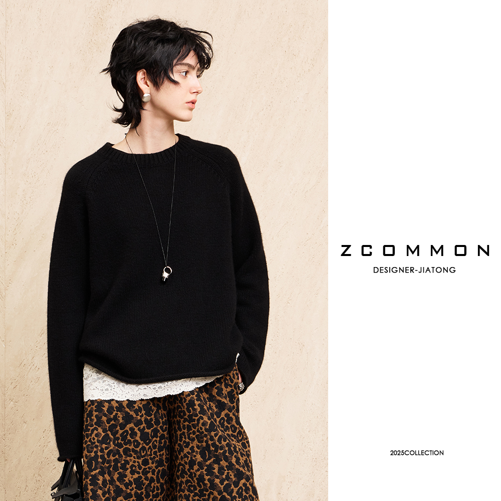 Z common【黑标系列】插肩袖羊绒衫圆领加厚毛衣 单件无花边2505229