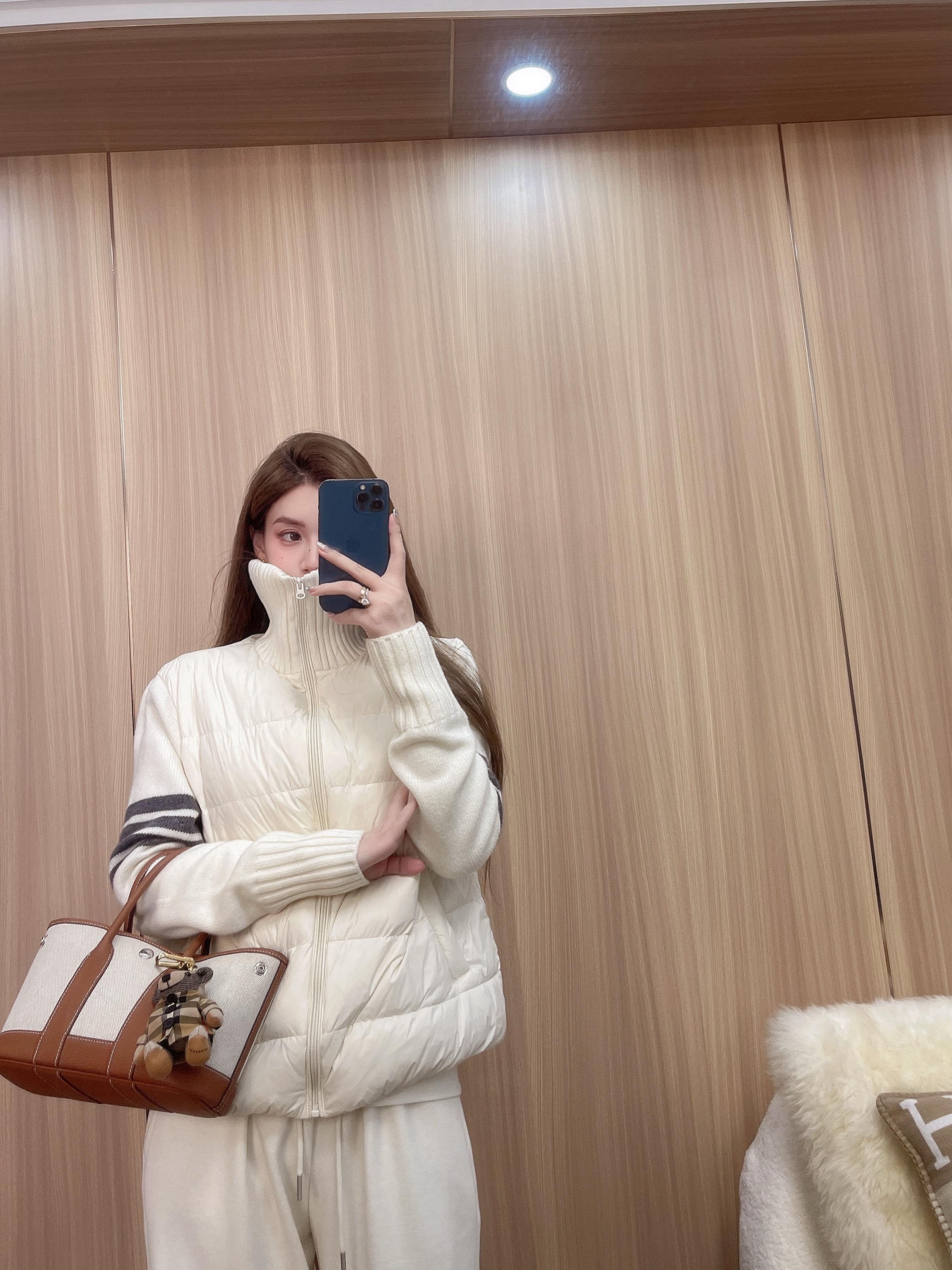 厚针织拼接袖 羽绒服 短款高领