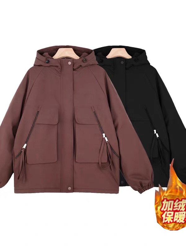 尚秀大码女装外套加绒连帽时尚休闲宽松显瘦胖妹妹冬季