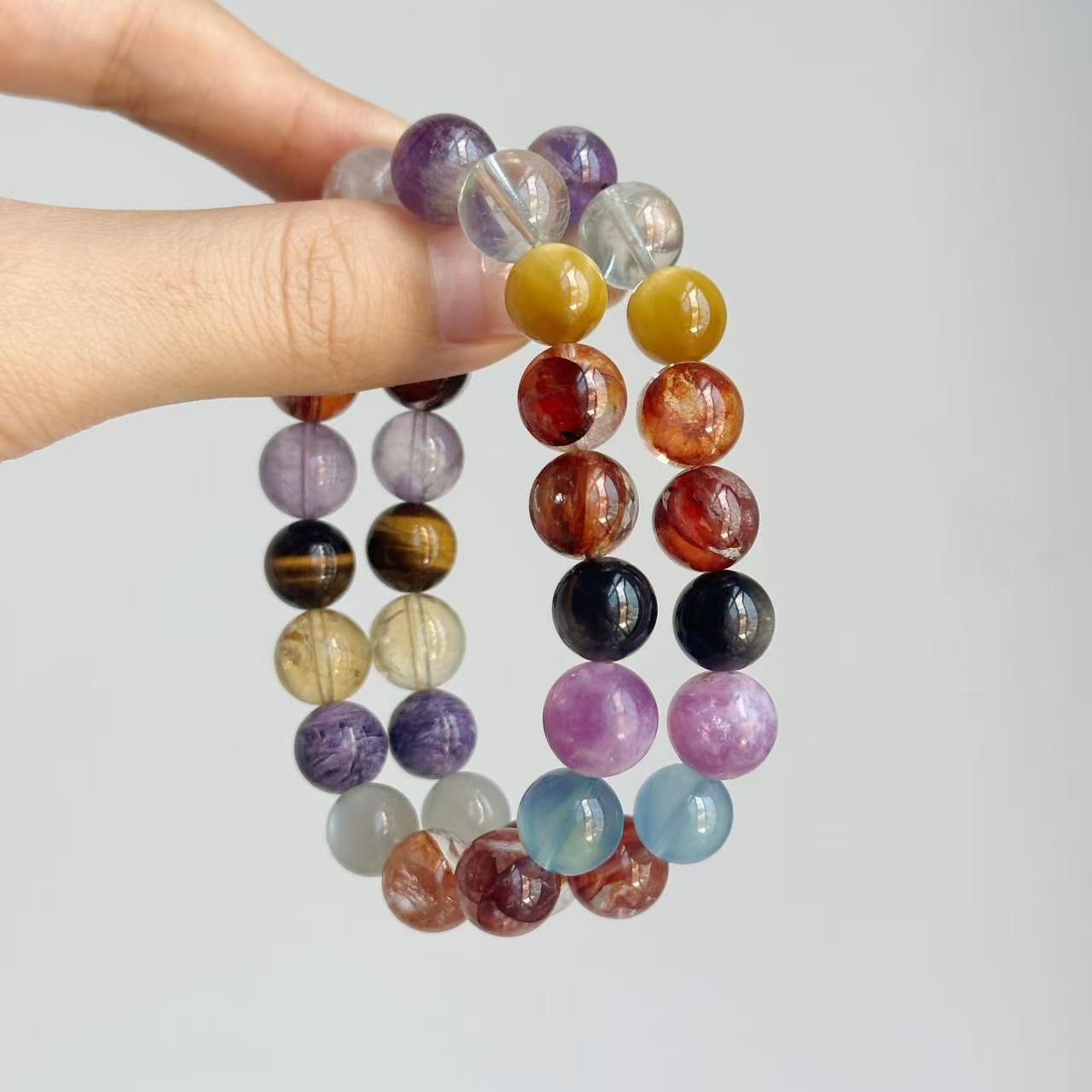 单圈圆珠百搭水晶彩宝多样性手链