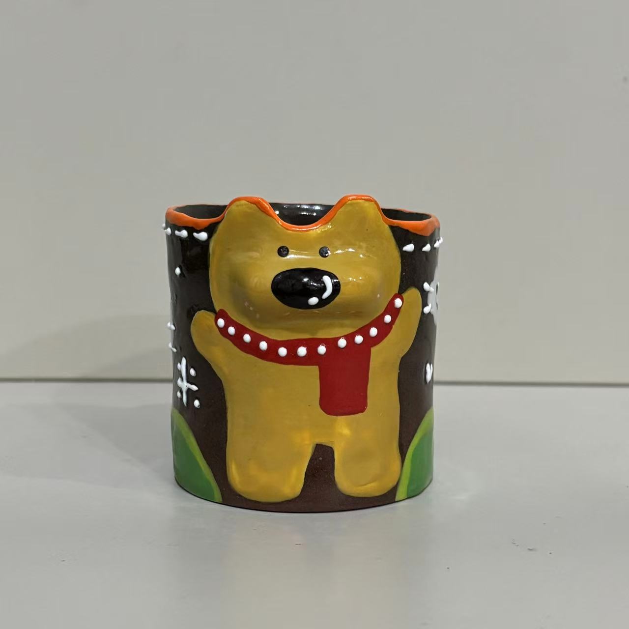 170立体围巾小熊紫砂水杯