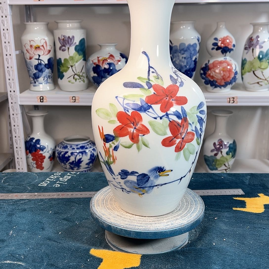 摆件景德镇陶瓷棒红鸟