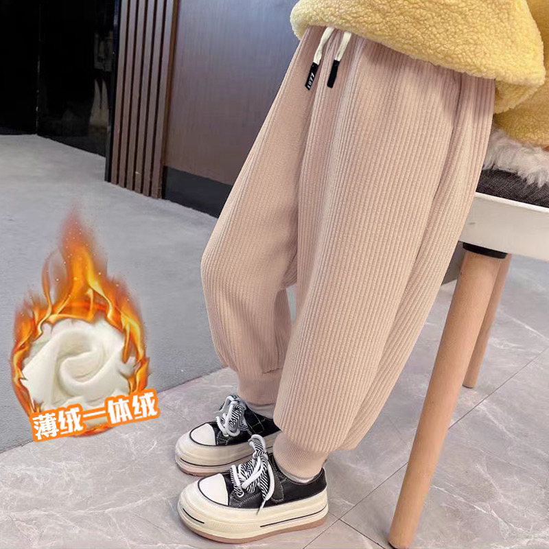 儿童加绒秋冬休闲长裤中小童女童宽松外穿一体绒百搭潮裤