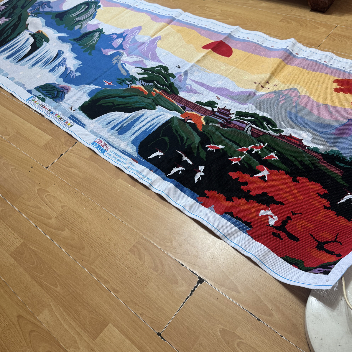 纯手工十字绣成品人工绣好的图旭日东升流水生财3米满绣客厅山水