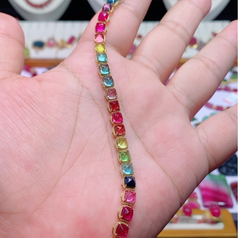 【闪购商品】碧玺手链18K金镶嵌碧玺