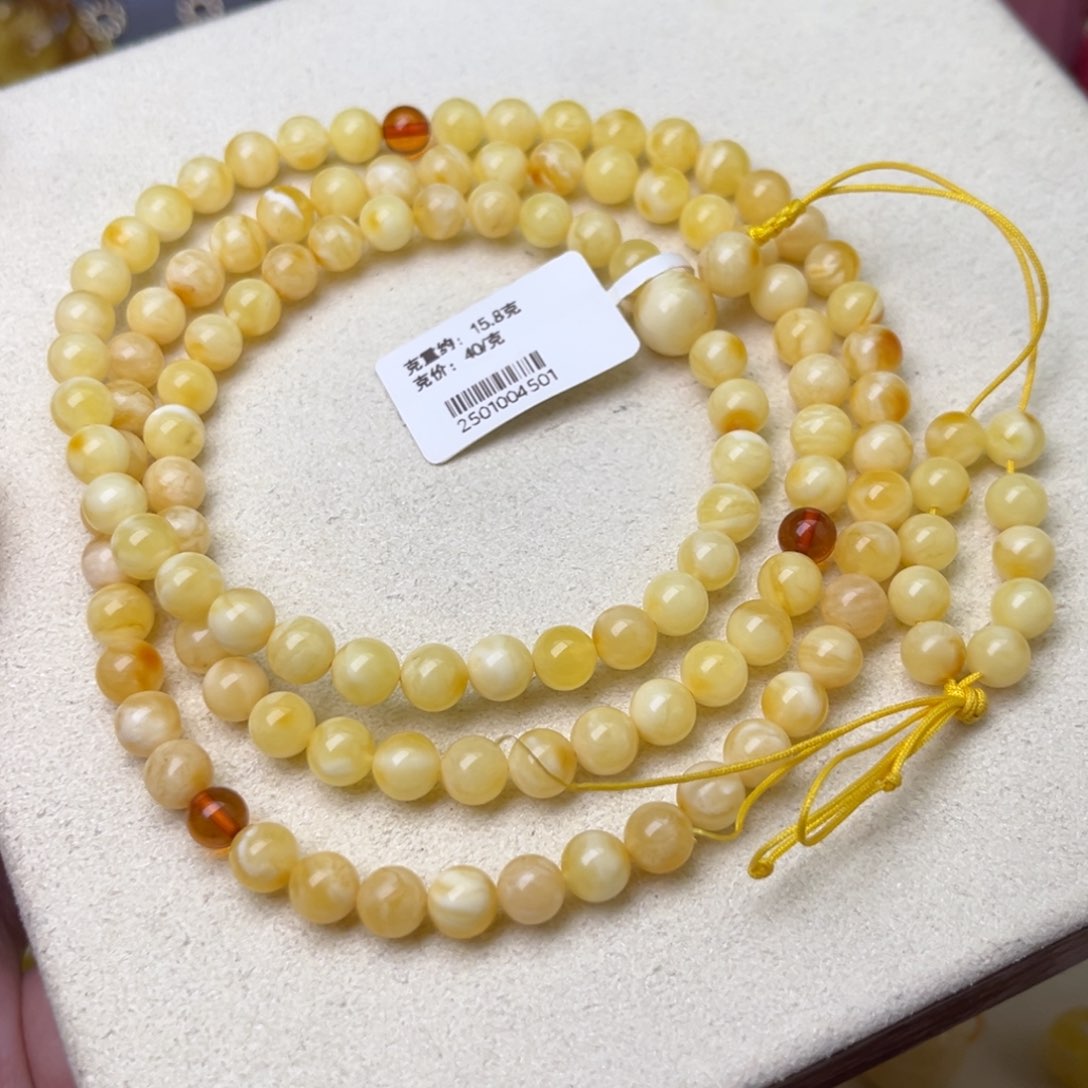 蜜蜡颈饰未镶嵌6圆珠108浓奶豆