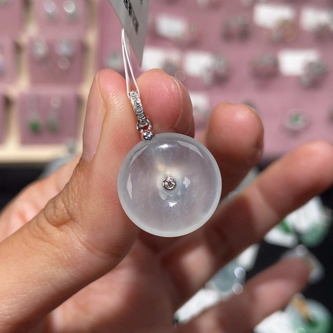 翡翠18K金镶嵌颈饰纯天然缅甸翡翠A货平安扣