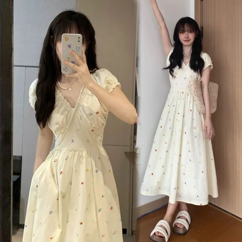 法式设计开学季甜美碎花显瘦夏季奶乖新款气质收腰芭蕾连衣裙裙子