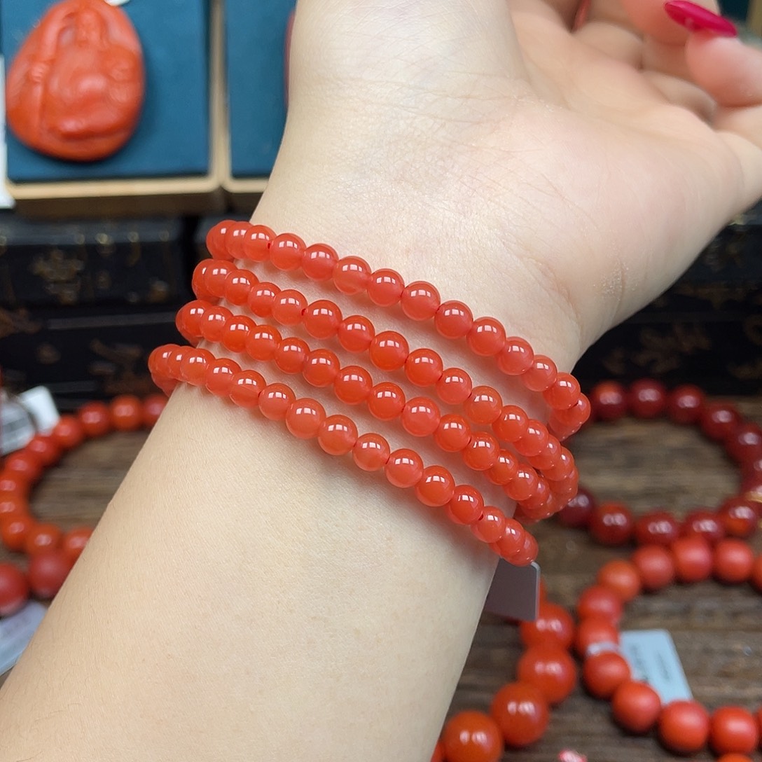 南红玛瑙未镶嵌手串精品放漏 保山杨柳乡樱桃红卡5mm+佛珠
