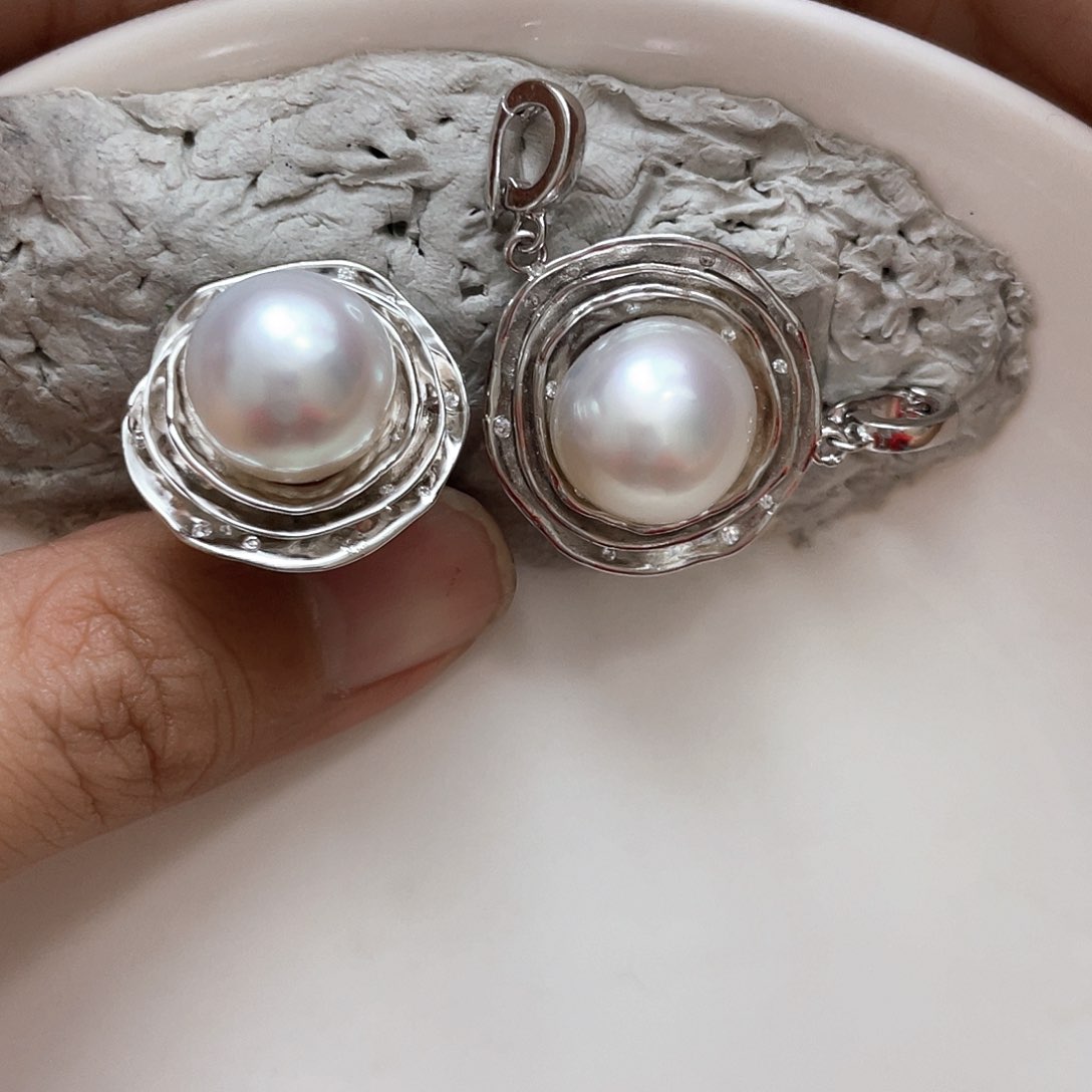 戒圈银S925镶嵌海水珍珠