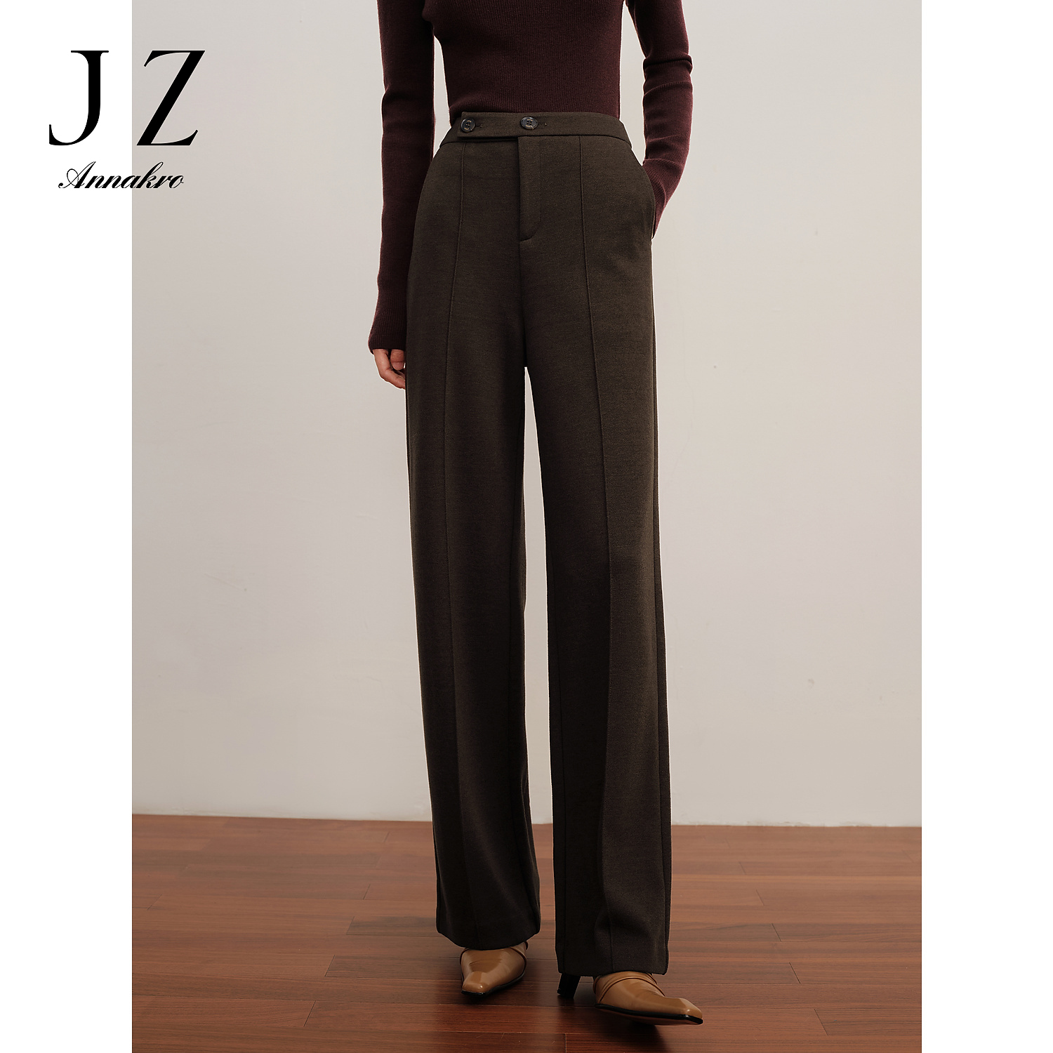 【星线好物】玖姿安娜蔻JTDD11002拉链设计感直筒阔腿裤长裤女冬季