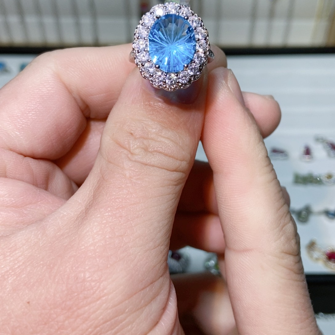 绿水晶戒指银S925镶嵌