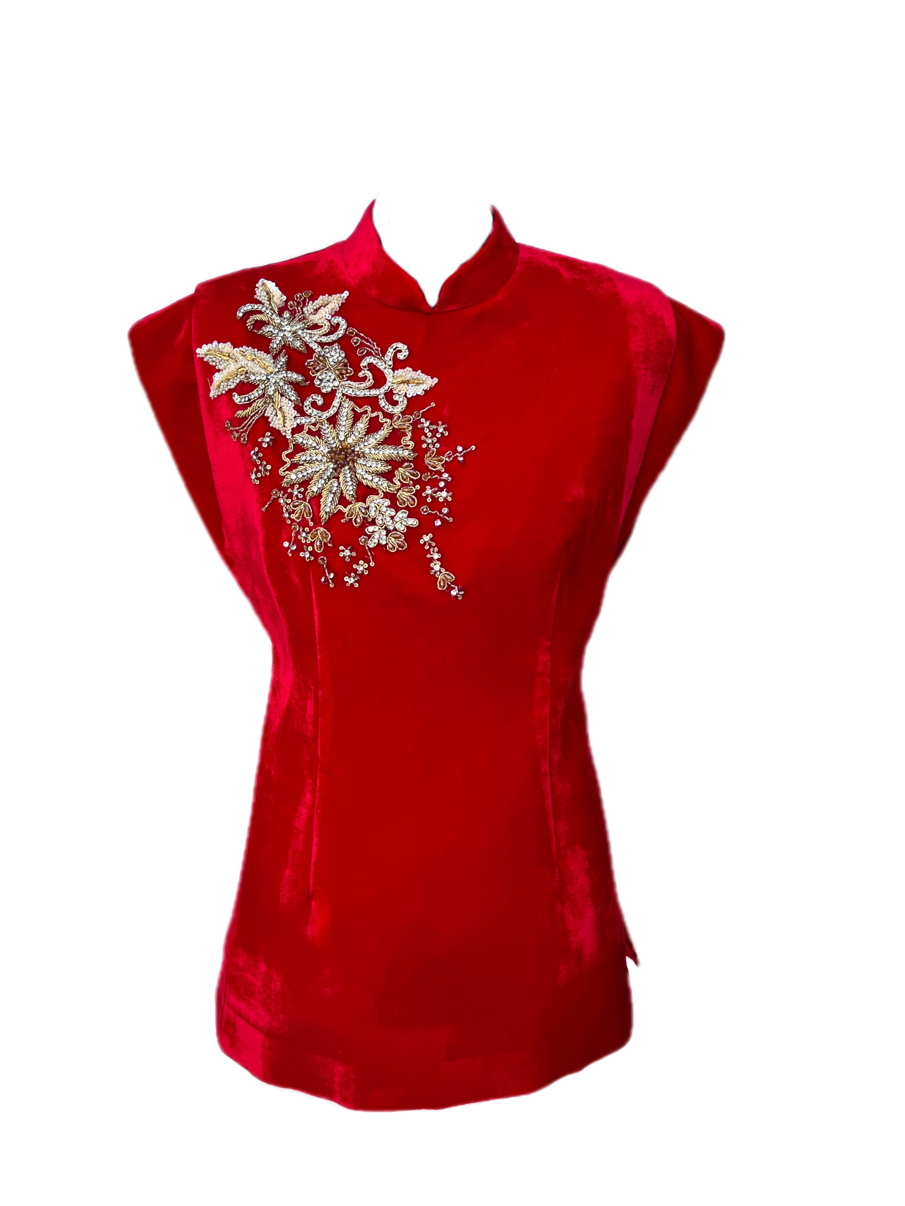 娇娇“du家”联名款JOJOx JUNYANG赤色流霞红丝绒马甲