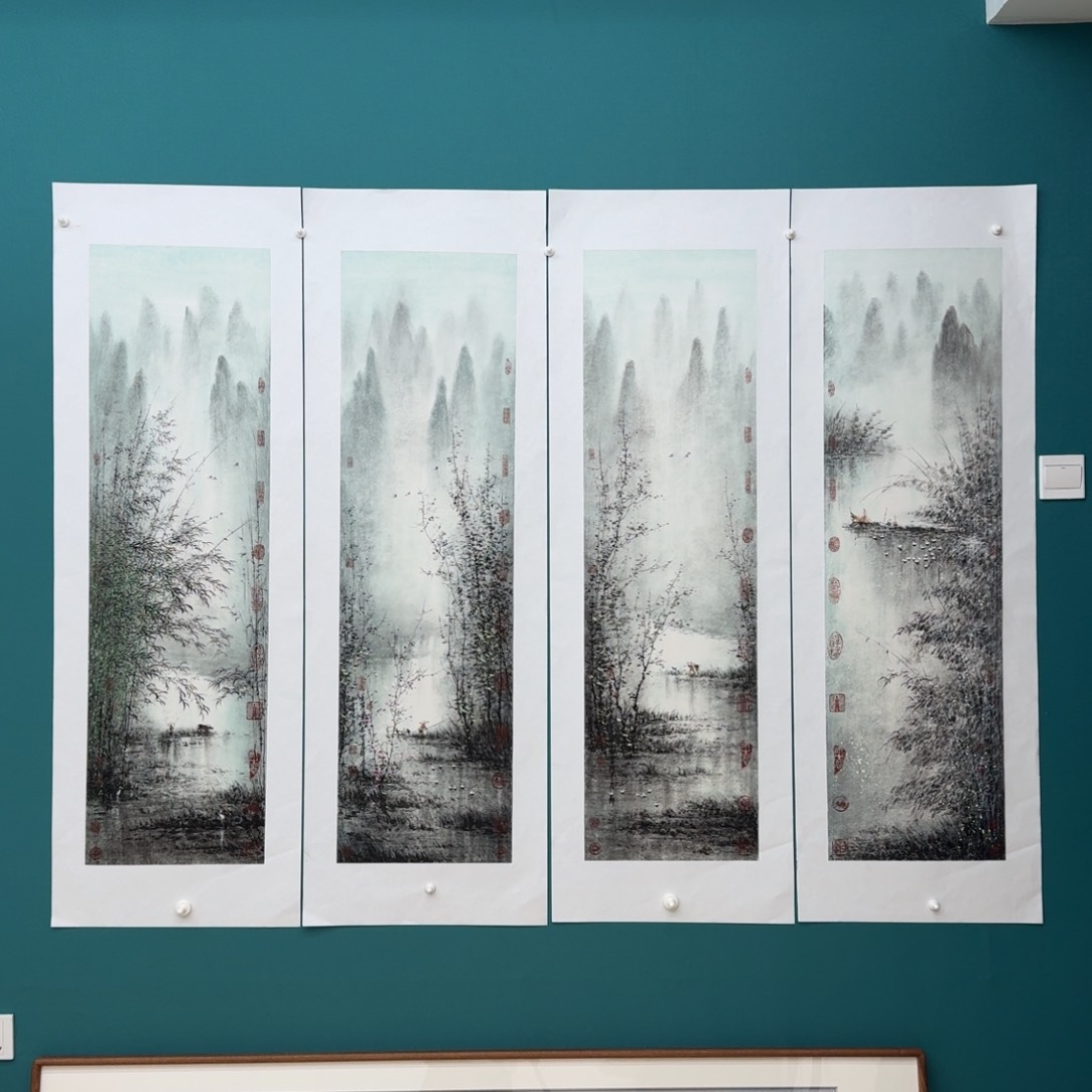 国画用**哥胡桂林山水四条屏