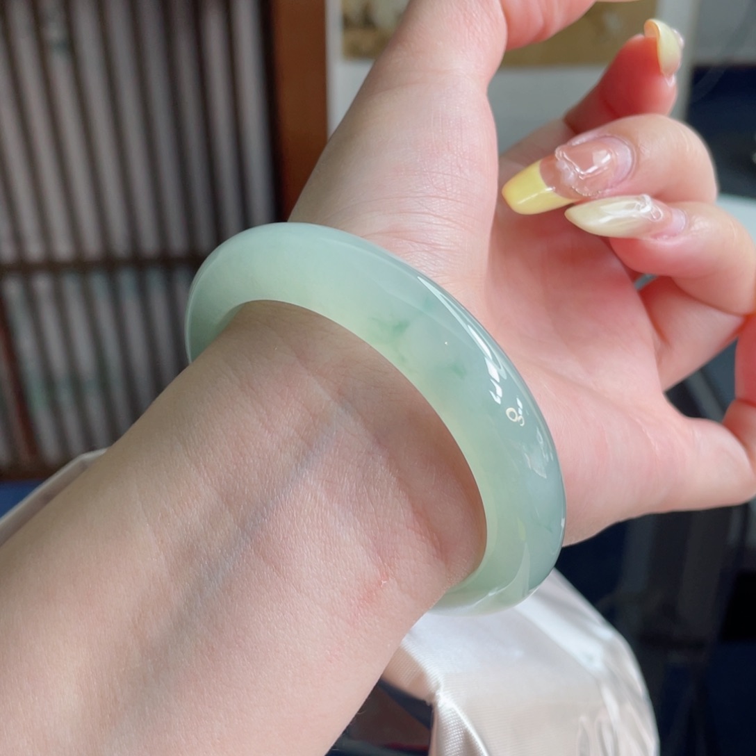 未镶嵌手镯翡翠54.2冰绿芙蓉 夏荷莲莲 氛围感十足 4号